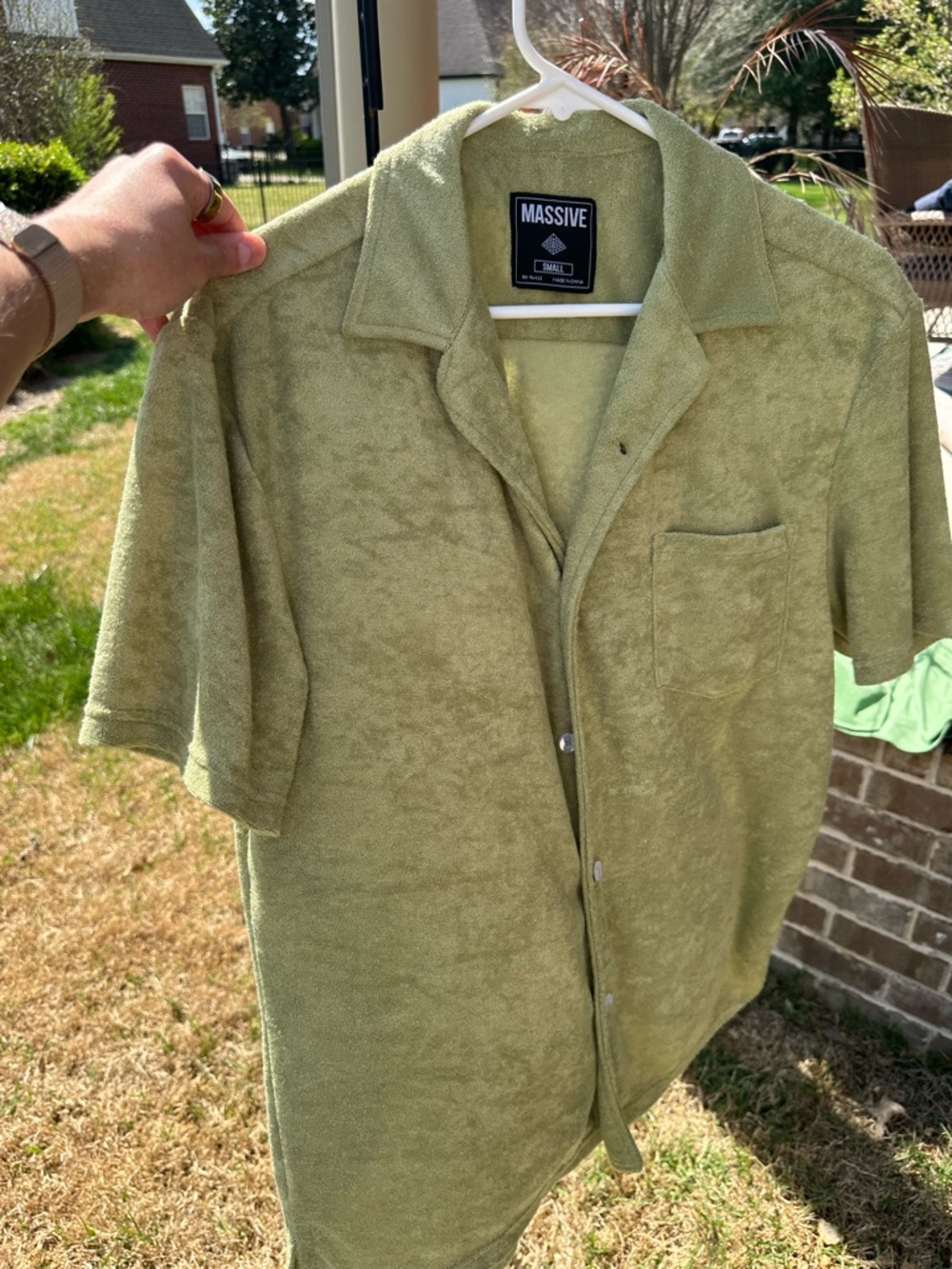 Massive Olive Short-Sleeve Terry Shirt Jacket